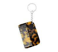 Sisadodo Mini Curly Wet Hair Brush for Men Women Portable Cellulose Detangling Comb Leopard Print No Handle Tortoise Hair Comb Stylish Pocket Combs Keyring with Dual Function for Purse Handbag