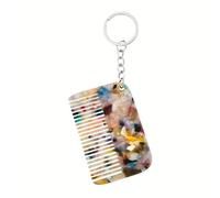 Sisadodo Mini Pocket Detangling Comb Keyring for Girls Colourful Marble Stone Pattern Hair Straightening Comb Dandruff Anti Static Styling Combs Small Acetate Rectangular Hair Brush for Men Women