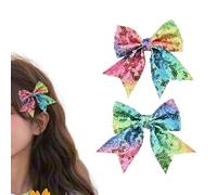 Sisadodo Pastel Rainbow Bow Hair Clips for Girls Women Glitter Green Rainbow Small Hair Accessories Barrettes Bows for Daughter Granddaughter Bling Colourful Ribbon Clip for Friends Teens Decor 2Pcs