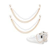 Sisadodo Pearl Shoe Accessories Decoration for Women Girls Bag Chains Charms for Handbags Totebags Shoelaces Chains for Shoes Charm Accessories Three Layer Shoe Charms for Boots Heel Chains 2PCS