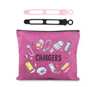 Sisadodo Plugs Cables Chargers Makeup Bags for Women Men Funny Charger Travel Toiletry Bag for Electronics Accessories Organizer Bag, Pink 2, Funny Makeup Bag