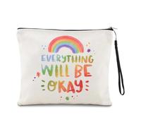 Sisadodo Rainbow Makeup Organiser Bag for Women Girls Everything Will Be Okay Print Small Portble Cosmetic Storage Pouch for Travel Holiday Inspirational Birthday Gifts for Friends Rainbow Gift Bag