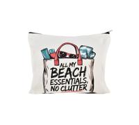 Sisadodo Sandbeach Themed Makeup Cosmetic Bag for Women Girls Friendship Birthday Gift for Bestie Friend All My Beach Essentials Print Travel Organiser Pouch for Beach Lovers Summer Vacation Bag Gift