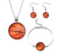 Sisadodo Sport Bracelet Necklace Earrings Set for Women Soccer Basketball Team Gifts for Player Coaches Sport Accessories, S, Metal, No Gemstone