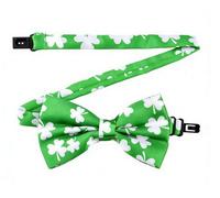 Sisadodo St Patricks Day Bow Tie for Men Boys Green Bow Tie with White 3 Leaf Clover Pattern St Patricks Day Outfit Accessories for Party Decorations Lucky Shamrocks Bowtie Necktie for Dogs Cats