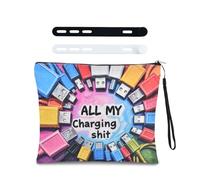 Sisadodo Travel Electronic Organiser for Cables Plugs All My Charging Shit Print Small Tech Pouch for Women Men Electronics Organiser Bag with Silicone Cable Ties Coluorful Cable Tidy Bag 2PCS