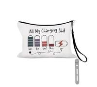 Sisadodo Travel Electronic Organiser for Cables Plugs All My Charging Shit Print Small Tech Pouch for Women Men Electronics Organiser Bag with Silicone Cable Ties Cable Tidy Bag with Anti-Loss Strap