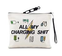 Sisadodo Travel Tech Organiser for Cables Plugs All My Charging Shit Print Small Electronics Pouch for Women Men Electronics Organiser Bag with Silicone Cable Ties Cable Tidy Bag with Anti-Loss Strap