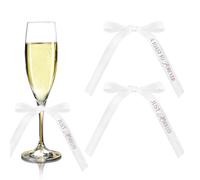 Sisadodo White Champagne Ribbon for Wedding Parties Just Married A Toast to Forever Wine Glass Charms for Stem Glasses Stain Glass Decorations for Vases Wine Glasses Drink Markers for Bottle Cup 2PCS