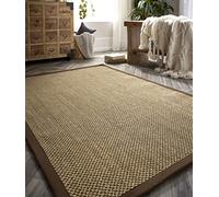 Sisal Area Rug with Hand Stitched Border, Non-Slip Durable Natural Modern Bordered Carpet for Living Room, Hallway Flatweave Rug Warm Natural / Dark Brown Border, Large 160 x 230 cm (5'3"x7'7")
