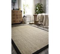 Sisal Area Rug with Hand Stitched Border, Non-Slip Durable Natural Modern Bordered Carpet for Living Room, Hallway Flatweave Rug Light Beige / Black Border, X-Large 200 x 290 cm (6'7"x9'6")