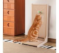 Sisal Cat Scratchers for Indoor Cats, 26.8'' L-Shape Cat Scratching Board, Solid Wooden Cats Scratch Pad with Mouse Toy, Large Cats Scratching Posts to Protect Furniture(Vertical Scratcher)