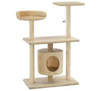 Sisal Cat Scratching Post 95 cm Beige with Plush, Scratching Posts, Toys, Lying Surfaces and Cave for Playing, Climbing, Sleeping in the Home, Sturdy Climbing Tree as Scratching Furniture