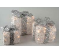 Sisal Gift Boxes with Pre-Lit Warm White lights and Ribbon in Silver