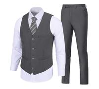 SISAVE Men's Suit 2 Pieces Slim Fit Dress Vest and Pants Set Prom Suits for Mens Formal Wedding Party Tuxedo, Dark Grey, XXL
