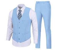 SISAVE Men's Suit 2 Pieces Slim Fit Dress Vest and Pants Set Prom Suits for Mens Formal Wedding Party Tuxedo, Sky Blue, M