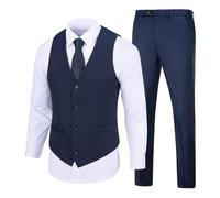 SISAVE Men's Suit 2 Pieces Slim Fit Dress Vest and Pants Set Prom Suits for Mens Formal Wedding Party Tuxedo, Navy Blue, L