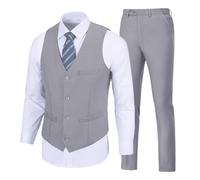 SISAVE Men's Suit 2 Pieces Slim Fit Dress Vest and Pants Set Prom Suits for Mens Formal Wedding Party Tuxedo, Light Grey, XL