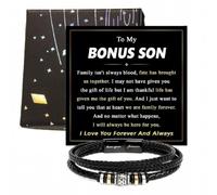 SISAY To My Bonus Son Faux Leather Bracelet from Mum Dad with Card & Box