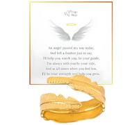 SISAY Vintage Stainless Steel Feather Adjustable Ring - Titanium Steel Memorial Ring for Loss Grief, Sympathy Gift Angel Wing Feather Open Band for Women Men with Gift Box & Card (Gold)