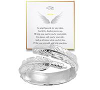 SISAY Vintage Stainless Steel Feather Adjustable Ring - Titanium Steel Memorial Ring for Loss Grief, Sympathy Gift Angel Wing Feather Open Band for Women Men with Gift Box & Card (Silver)