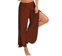 SISAY Women's Active Workout Side Split Yoga Trousers for Running Dance Pilates Sweatpants Ladies Solid Color Casual Loose Comfy Baggy Wide Leg Open Legs Lounge Pants Pajama Homewear Leggings Brown