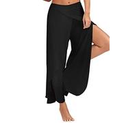 SISAY Women's Active Workout Side Split Yoga Trousers for Running Dance Pilates Sweatpants Ladies Solid Color Casual Loose Comfy Baggy Wide Leg Open Legs Lounge Pants Pajama Homewear Leggings Black