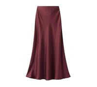 SISAY Women's Elegant Satin Skirt Elasticized High Waist Silk Plus Size A-Line Long Midi Skirts Classic Casual Summer Cocktail Party Dress Ceremony Office Beach Skirt Red