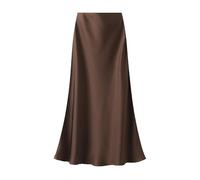 SISAY Women's Elegant Satin Skirt Elasticized High Waist Silk Plus Size A-Line Long Midi Skirts Classic Casual Summer Cocktail Party Dress Ceremony Office Beach Skirt Dark Brown