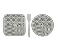 SisBroo Dog Lick Mat, 2 Pieces Dog Licking Mat with 1 Silicone Spatula, Non-slip Slicone Dog Lick Mat for Dog Treats, Cat Food (grey)