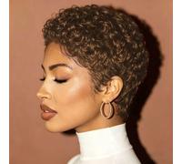 SisBroSis Pixie Cut Human Hair Wigs for Black Women Short Layered Afro Curly Pixie Cut Human Hair Glueless Machine Made Lightweight and Breathable to Wear and Take Away