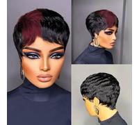 SisBroSis Short Layered Human Hair Wigs With Bangs Chic Elegent Pixie Cut Wigs for Black Women 1B99J Pixie Glueless Short Wigs for Women(1B99J)