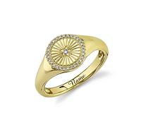 SISGEM 0.13ct Natural Diamond Ring, 9ct Yellow Gold Diamond Cluster Engagement Ring for Her, G, SI2, Solid Gold Personalised Signet Ring with Diamond Cut, for Women Ladies Engagement Wedding (Size: Q)