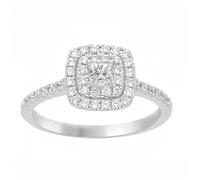 SISGEM 0.5 cttw Double Halo Engagement Ring for Women, Princess Cut Moissanite Ring S925 Sterling Silver/9ct/14ct/18ct Solid Gold Moissanite Wedding Band Bridal Ring for Her (Size I-Z)
