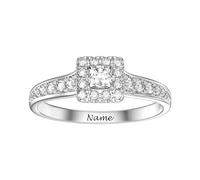 SISGEM 1.05ct Moissanite Engagement Ring for Her, S925 Sterling Silver Princess Cut Wedding Ring with Sapphire, Platinum Plated Personalised Ring, for Women Engagement Wedding (Size Q)