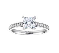 SISGEM 1 ct Moissanite Engagement Ring for Her 5.5mm*5.5mm Princess Cut Moissanite Centre Ring with Platinum Plated for Her, S925 Silver White Gold Jewellery for Engagement Wedding Christmas Size I-Z