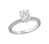 SISGEM 1 ct Moissanite Engagement Ring for Her 7mm*5mm Moissanite Oval Cut Centre Ring with Platinum Plated for Her, S925 Silver White Gold Jewellery for Engagement Wedding Christmas, Size I-Z