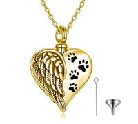 SISGEM 14ct Gold Heart Urn Necklace for Ashes 9ct/14ct/18ct Solid Gold Angel Wing Urn Cremation Necklace Jewellery Ash Holder Memorial Keepsake Pendant for Women Ladies Her
