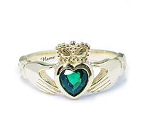 SISGEM 1CT Claddagh Ring, Sterling Silver Solitaire Emerald Engagement Ring for Her, S925 Sterling Silver Claddagh Ring with Platinum Plated, for Women Ladies Engagement Wedding (Size: S)
