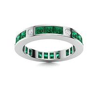 SISGEM 2.11ct Emerald Eternity Ring for Women, Princess Cut Engagement Ring, S925 Sterling Silver Wedding Band Ring with Platinum Plated, for Ladies Engagement Wedding (Size R)