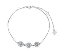 SISGEM 9 ct Gold Daisy Bracelet, Solid White Gold Daisy Charm Link Bracelet with Natural Diamond, 0.04ct, G, SI2, for Women Girls Ladies Mum Sisters, 6.5"+1"+1"