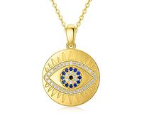 SISGEM 9 ct Gold Evil Eye Necklace, Solid Yellow Gold Evil Eye with Sun Ray Pendant Necklace, for Mum Sister Friend Women Her, 16+1+1inch