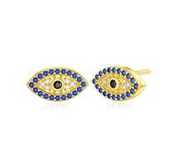 SISGEM 9 ct Gold Evil Eye Stud Earrings, Solid Yellow Gold Small Turkish Hasma Earrings, for Women Girls Ladies Mum Sisters
