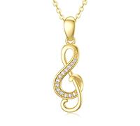 SISGEM 9 ct Gold G Clef Necklace, Solid Yellow Gold Diamond Music Note Pendant Necklace, for Women Girls Ladies Mum Sisters, 46cm