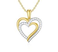 SISGEM 9 ct Gold Heart Necklace, Solid Yellow and White Gold Double Opening Heart Pendant Necklace, for Women Girls Ladies Mum Sisters, 16"+1"+1"