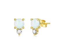 SISGEM 9 ct Gold Opal Stud Earrings, Solid Yellow Gold Tiny Moissanite Earrings with butterfly Earback, for Women Girls Ladies Mum Sisters