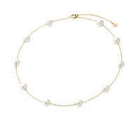 SISGEM 9 ct Gold Pearl Necklace for Women, Real Solid Yellow Gold Freshwater Cultured Pearl Strand Necklace with Clover for Girls Ladies Mum Sisters, 16"+1"+1"