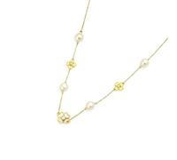 SISGEM 9 ct Gold Pearl Necklace for Women, Real Solid Yellow Gold Pearl Strand Necklace with Clover for Girls Ladies Mum Sisters, 16"+1"+1"