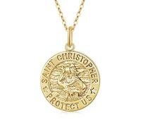 SISGEM 9 ct Gold St. Christopher Necklace, Solid Yellow Gold Saint Christopher Pendant Necklace, Saint Christopher Protect US, for Men Boy Father Brother, 16"+1"+1"