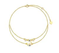 SISGEM 9 ct Gold Star and Moon Anklet, Solid Yellow Gold Starry and Lunar Layered Anklet with Sapphire, for Women Girls Ladies Mum Sisters, 8"+0.7"+0.7"+0.7"